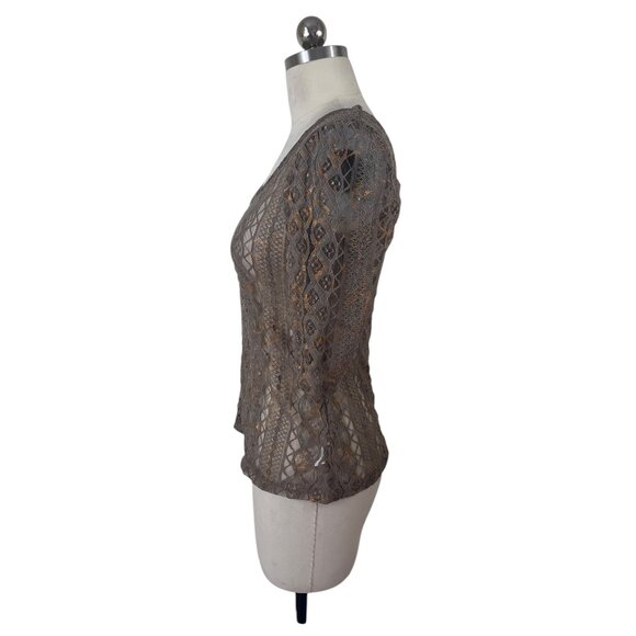 HIP Happening in the Present Top Medium Brown Gold Metallic Lace Whimsigoth Boho - Picture 3 of 9